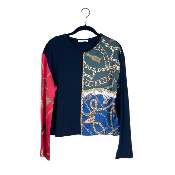 Zara Womens Black Red Colorblock Contrasting Chain Print Terry Pullover Size S - Picture 2 of 7